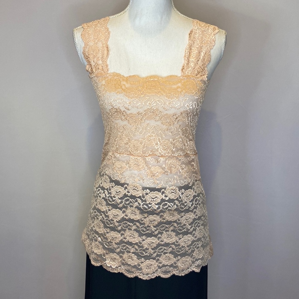 Ally Rose Lace Topper Tank Top Stretch Pink Lace Long NWT